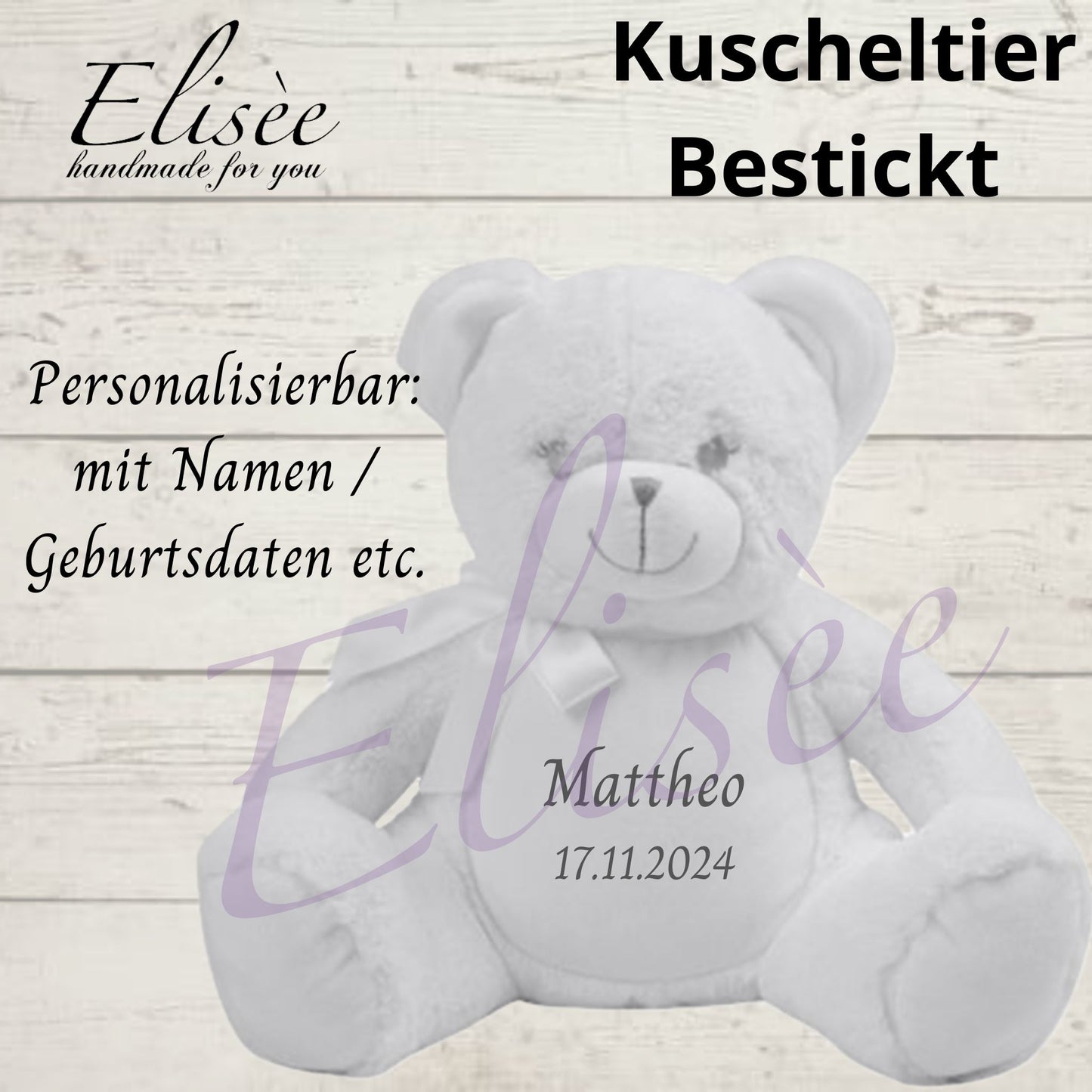 T_02_Plüschtier "Bär Weiß" bestickt mit Namen | Personalisierung
