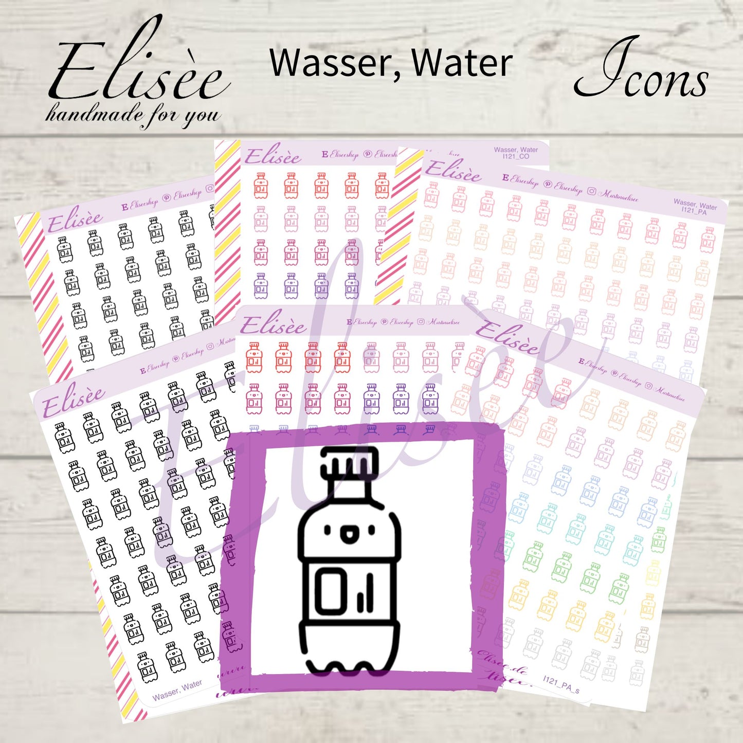 I121 Icons "Water, Water Bottle, Drinking" Sticker