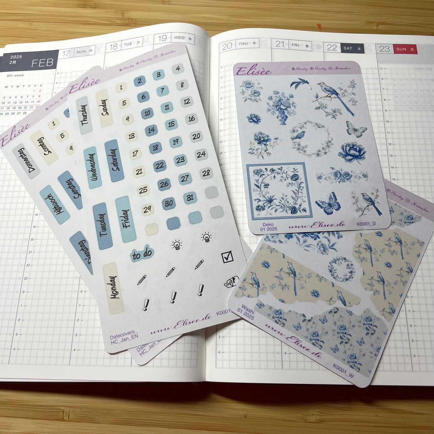 K0001_"Chinoise Flowers" Januar Deko und Washi / Bullet Journal / Cousin / Weeks