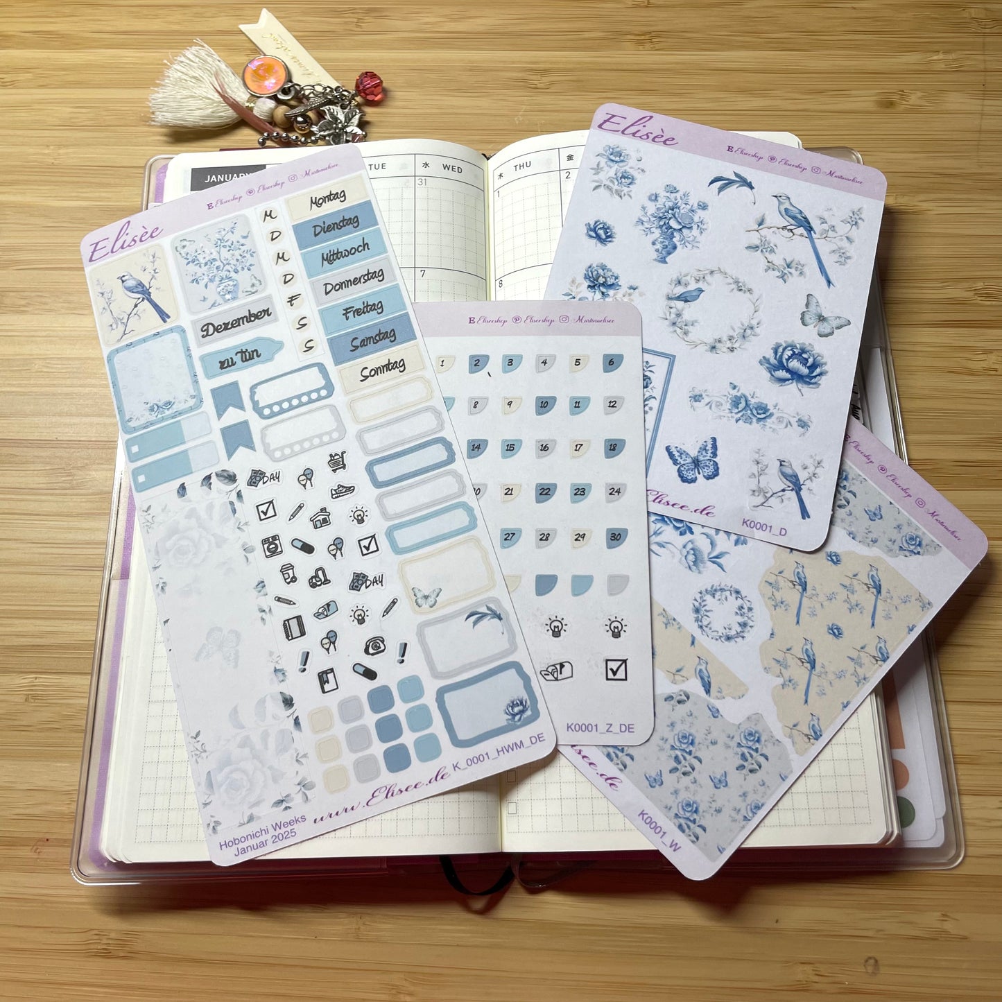 K0001_"Chinoise Flowers" Januar Monatskit Hobonichi Weeks / Personal Planer / Bullet Journal