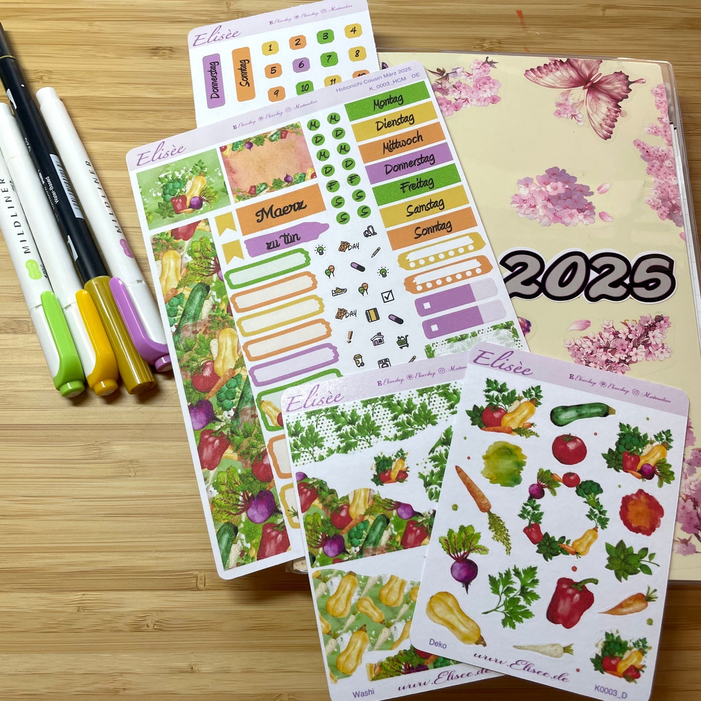 K0003_"VEGETABLES" März 2025 Deko und Washi / Bullet Journal / Cousin / Weeks