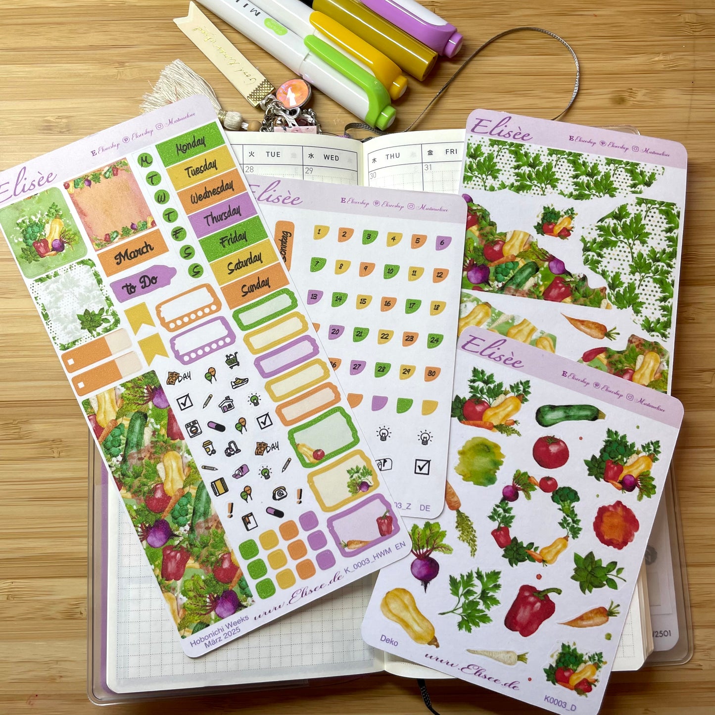 K0003_"VEGETABLES" März 2025 Monatskit Hobonichi Weeks / Personal Planer / Bullet Journal