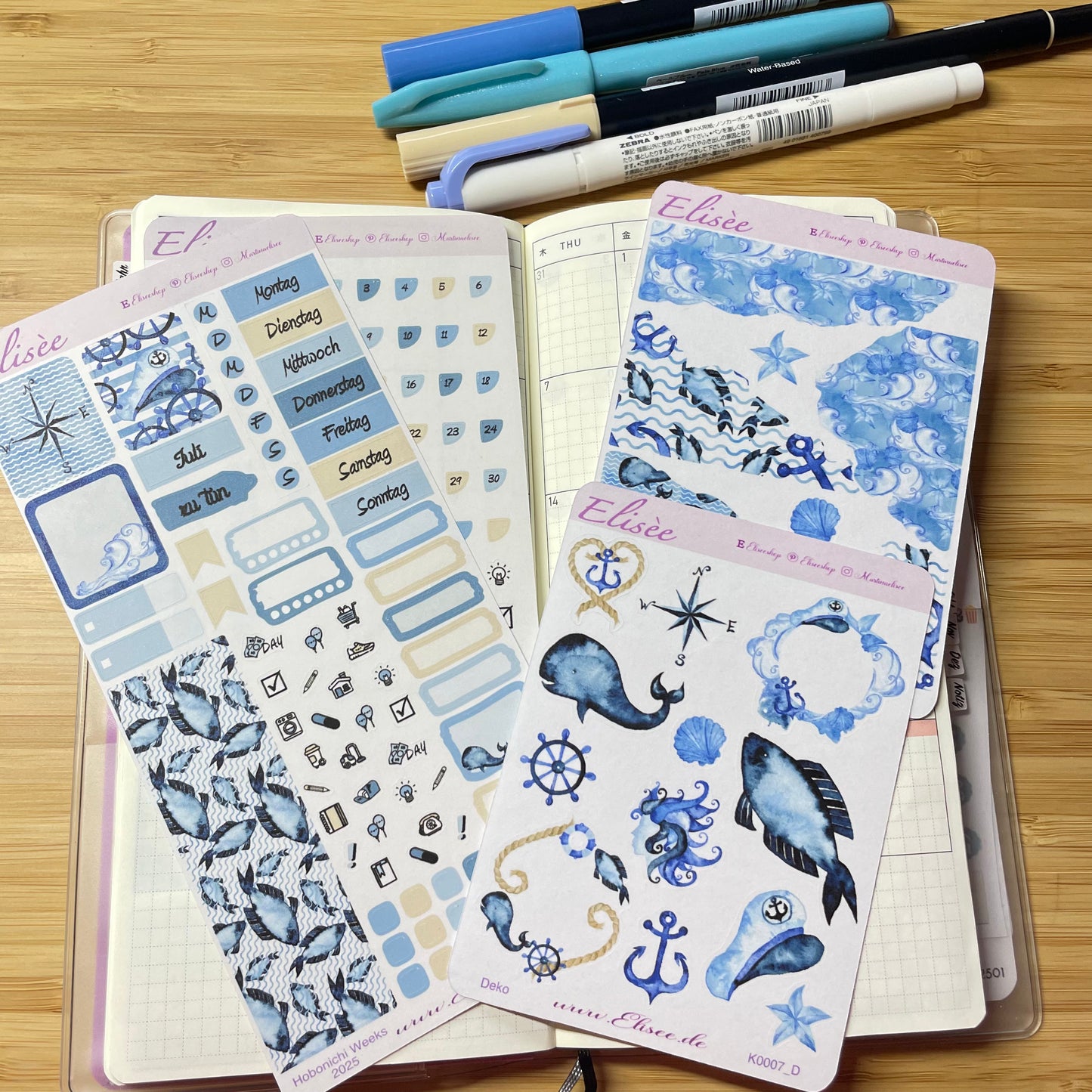 K0007_"NAUTICAL" Juli 2025 Monatskit Hobonichi Weeks / Personal Planer / Bullet Journal