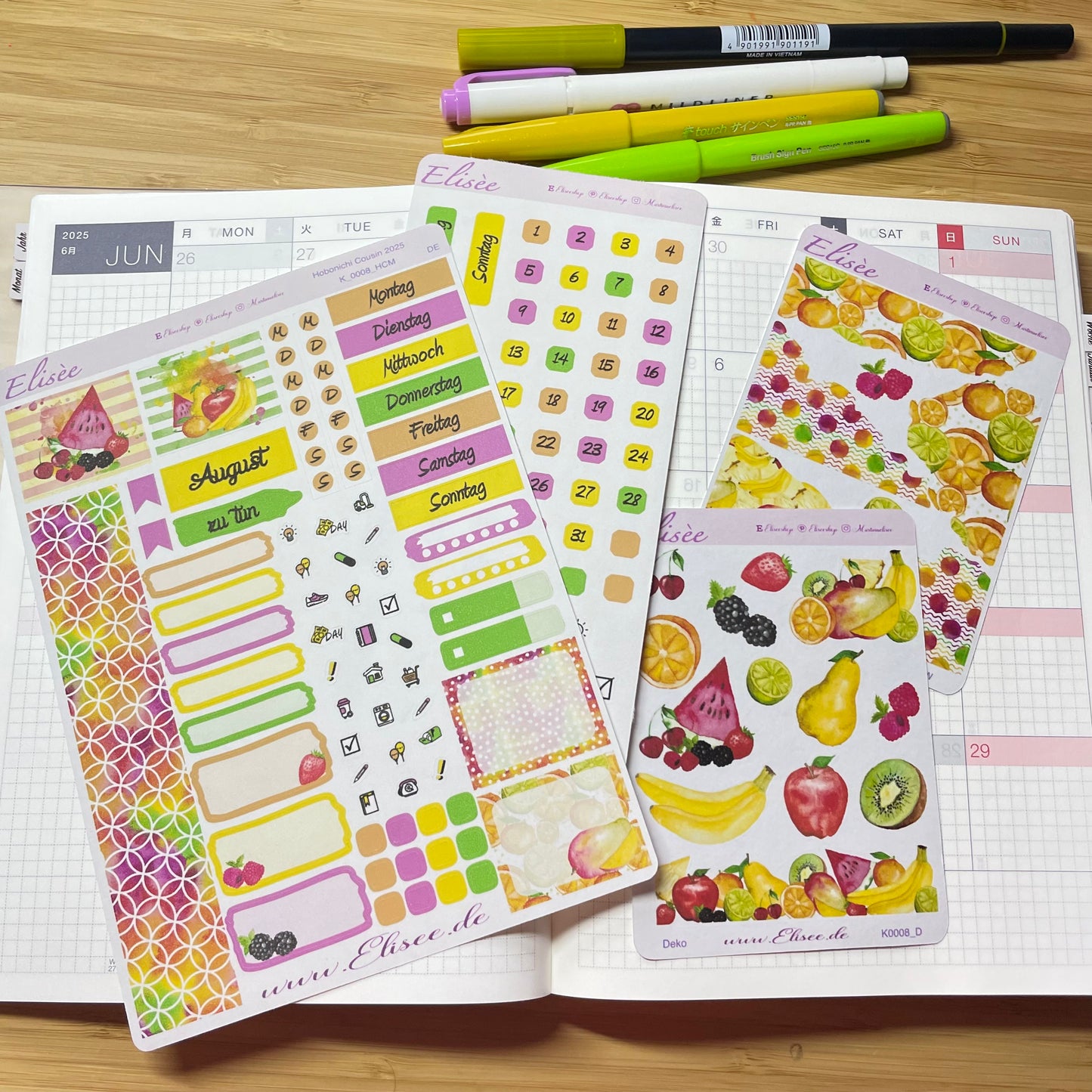 K0008_"FRUITS" August 2025 Monthly Kit Hobonichi Cousin / A5 / Bullet Journal