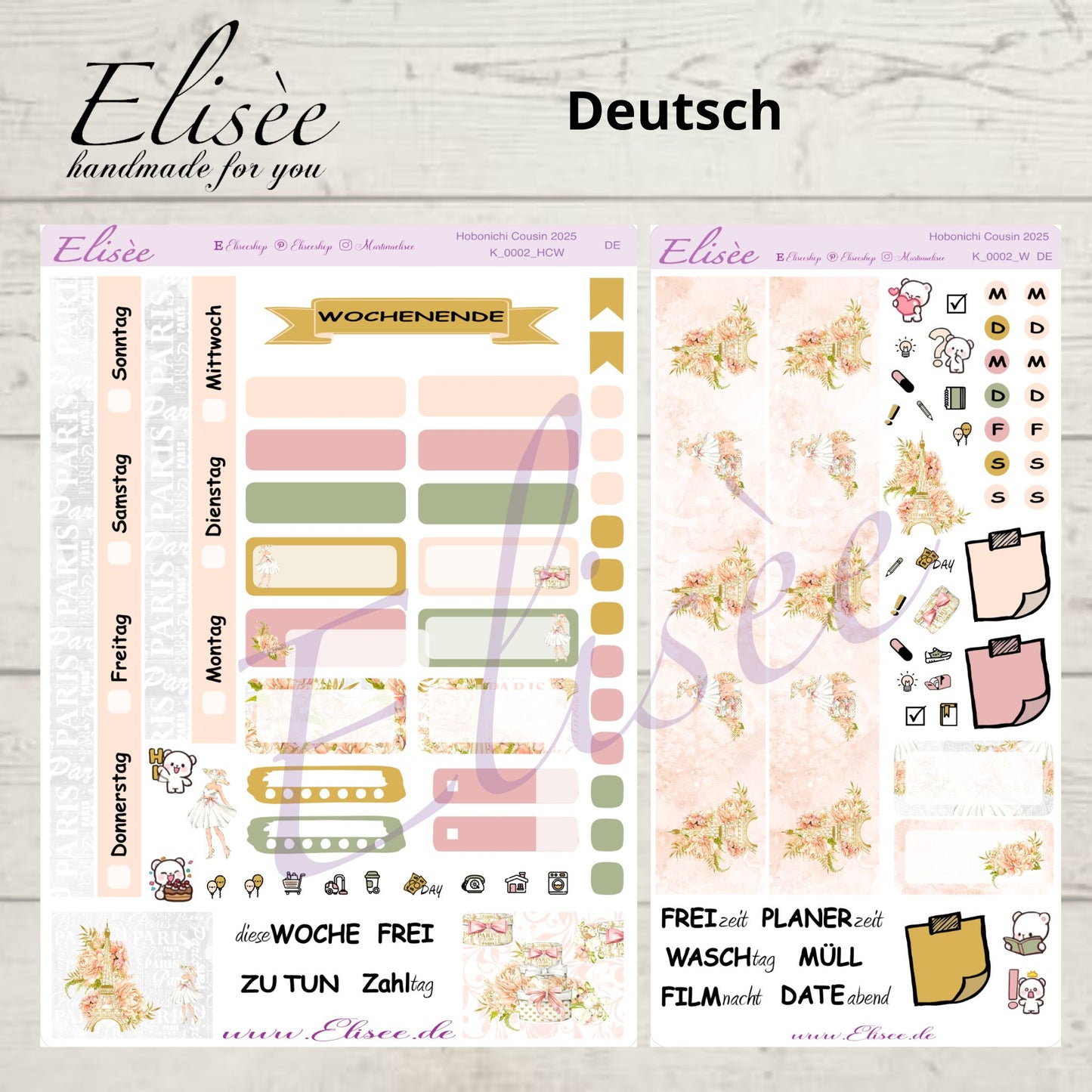 K0002_"PARIS" weekly kit Hobonichi Cousin / A5 / Bullet Journal