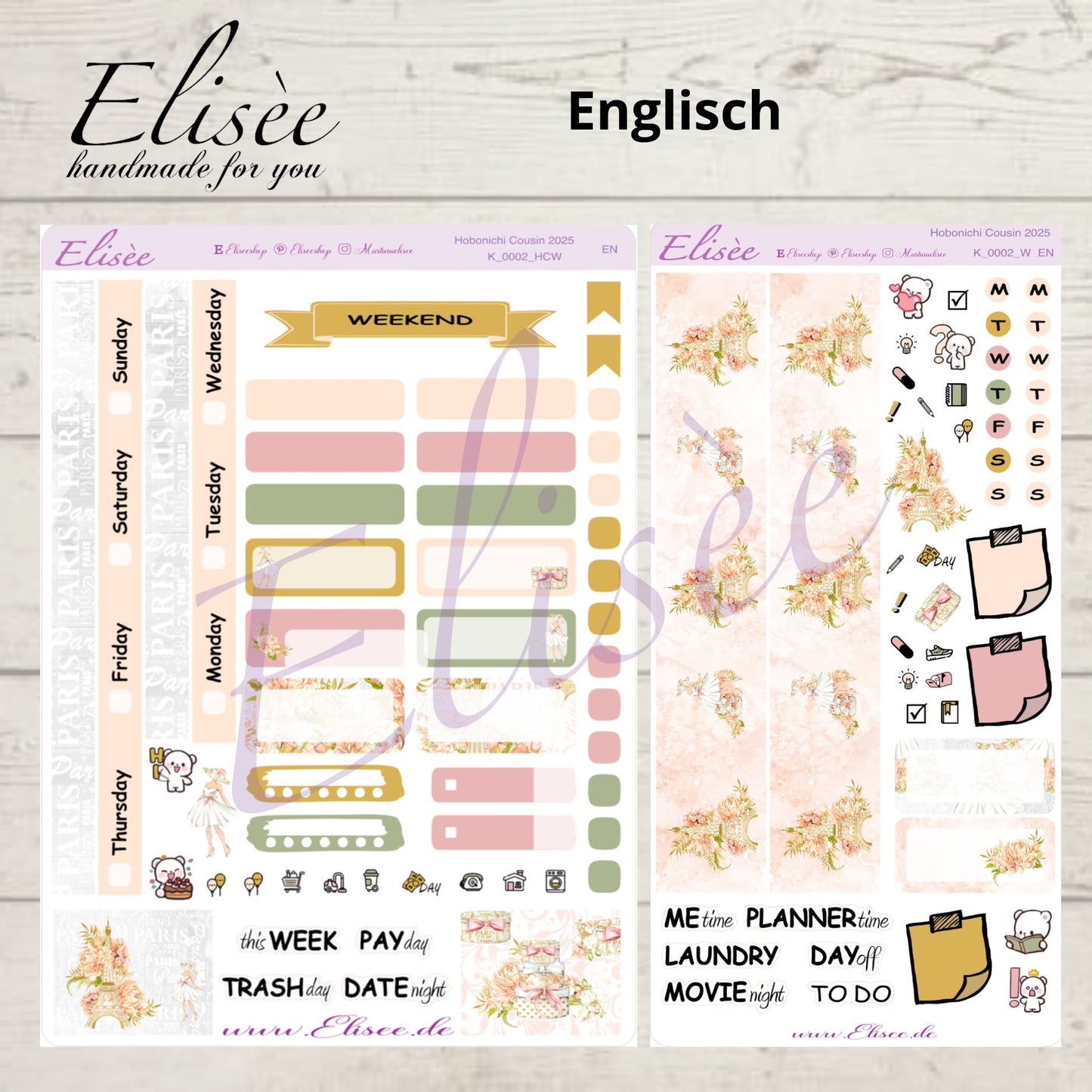 K0002_"PARIS" weekly kit Hobonichi Cousin / A5 / Bullet Journal