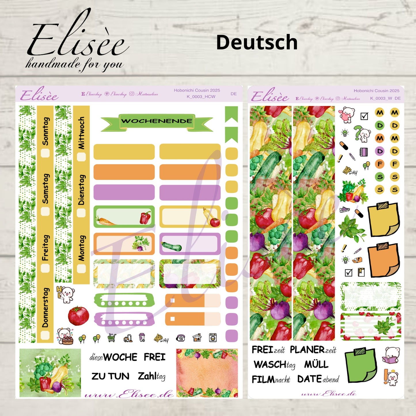 K0003_"VEGETABLES" Wochenkit Hobonichi Cousin / A5 / Bullet Journal