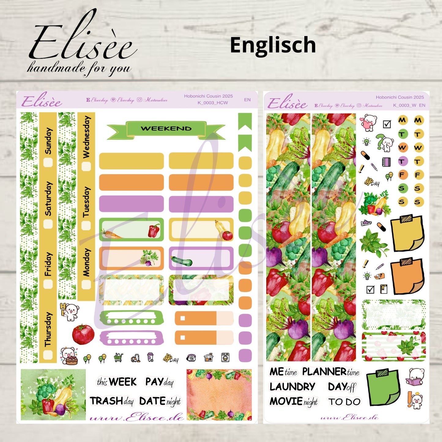 K0003_"VEGETABLES" Wochenkit Hobonichi Cousin / A5 / Bullet Journal