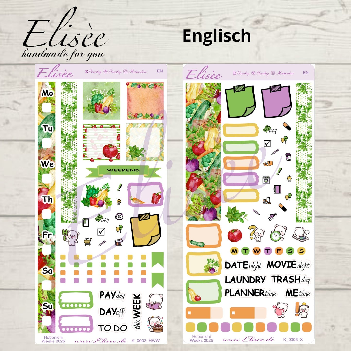 K0003_"VEGETABLES" Weekly Kit Hobonichi Weeks / Personal Planner / Bullet Journal
