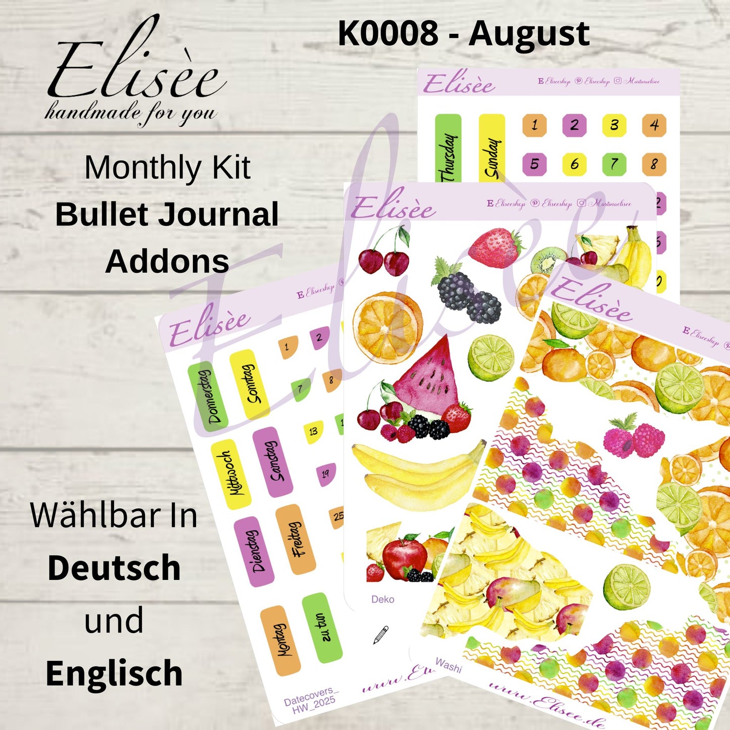 K0008_"FRUITS" August 2025 Datecovers / Bullet Journal / Cousin / Weeks