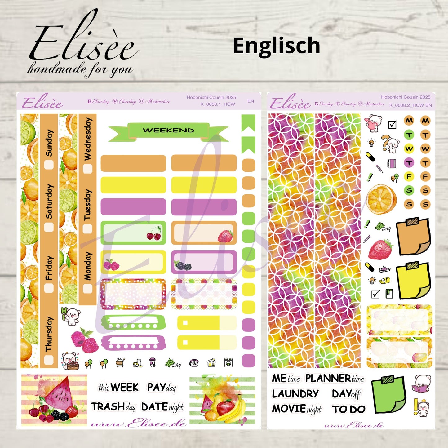 K0008_"FRUITS" Wochenkit Hobonichi Cousin / A5 / Bullet Journal