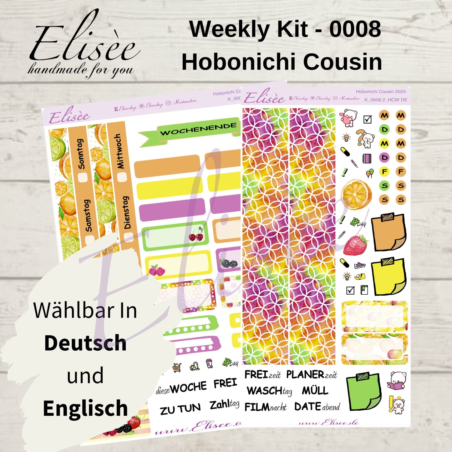 K0008_"FRUITS" weekly kit Hobonichi Cousin / A5 / Bullet Journal