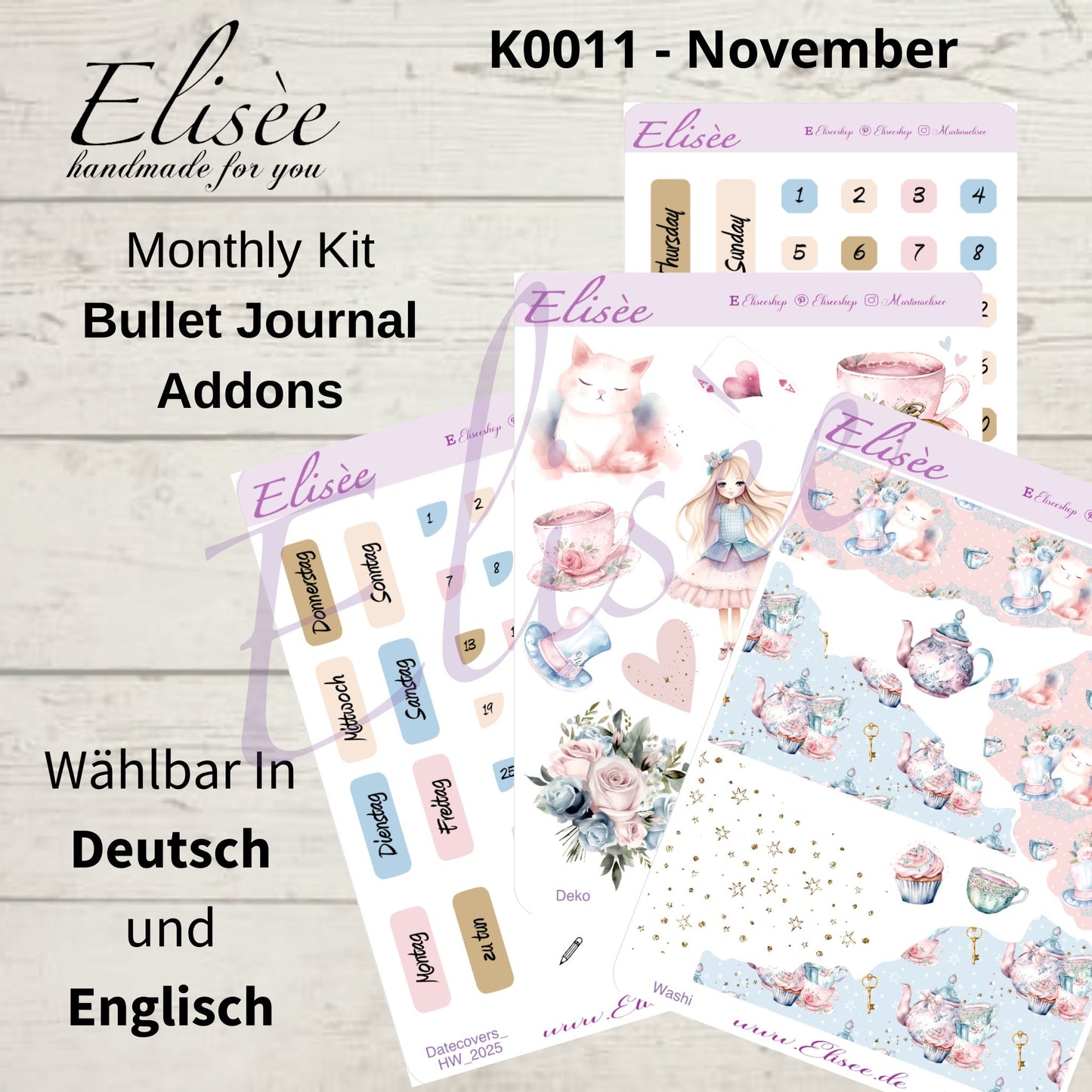 K0011_"ALICE IM WUNDERLAND" November 2025 Deko und Washi / Bullet Journal / Cousin / Weeks