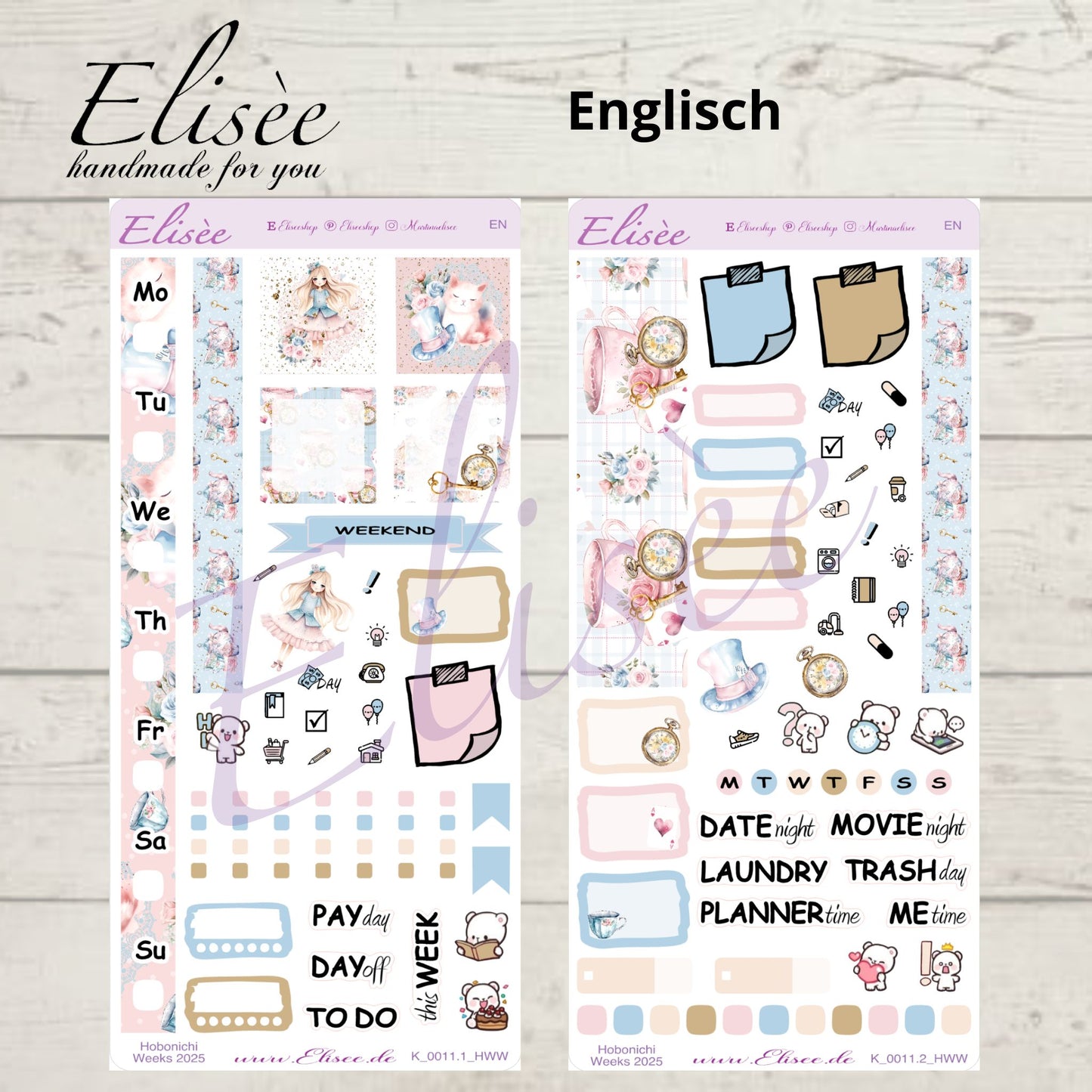 K0011_"ALICE IM WUNDERLAND" Wochenkit Hobonichi Weeks / Personal Planer / Bullet Journal