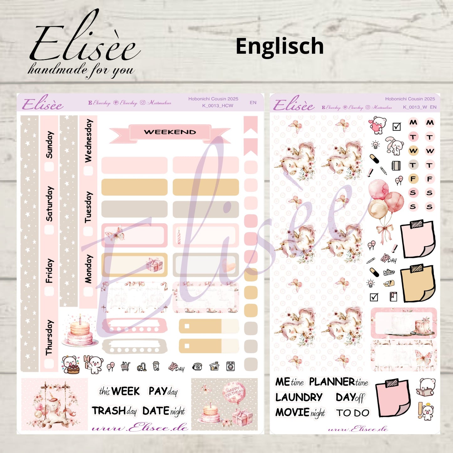 K0013_"BIRTHDAY UNICORN" Wochenkit Hobonichi Cousin / A5 / Bullet Journal