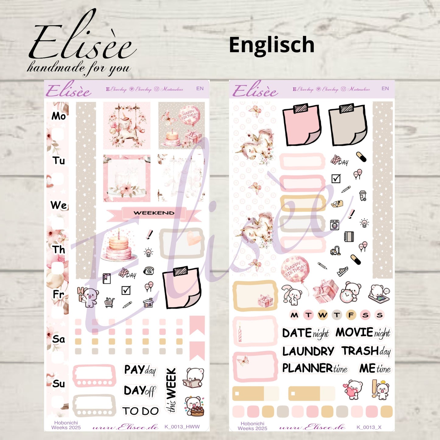 K0013_"BIRTHDAY UNICORN" weekly kit Hobonichi Weeks / Personal Planner / Bullet Journal