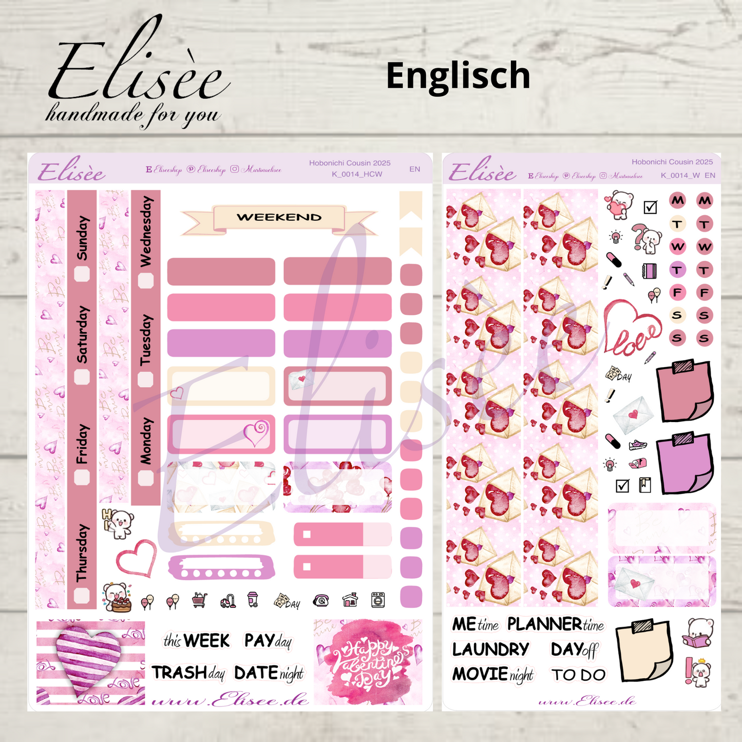 K0014_"VALENTINE" Wochenkit Hobonichi Cousin / A5 / Bullet Journal