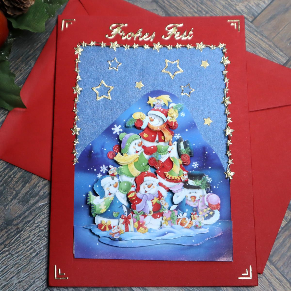 P_0011_Handgemachte Weihnachtskarte mit vielen Schneemännern und Spaß im Schnee