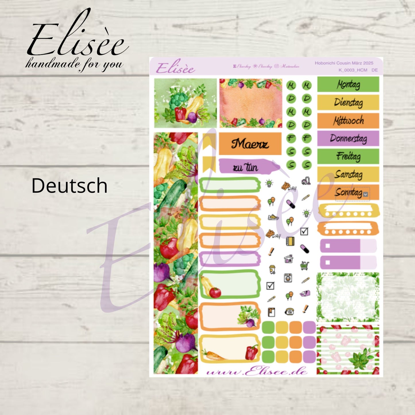 K0003_"VEGETABLES" März 2025 Monatskit Hobonichi Cousin / A5 / Bullet Journal
