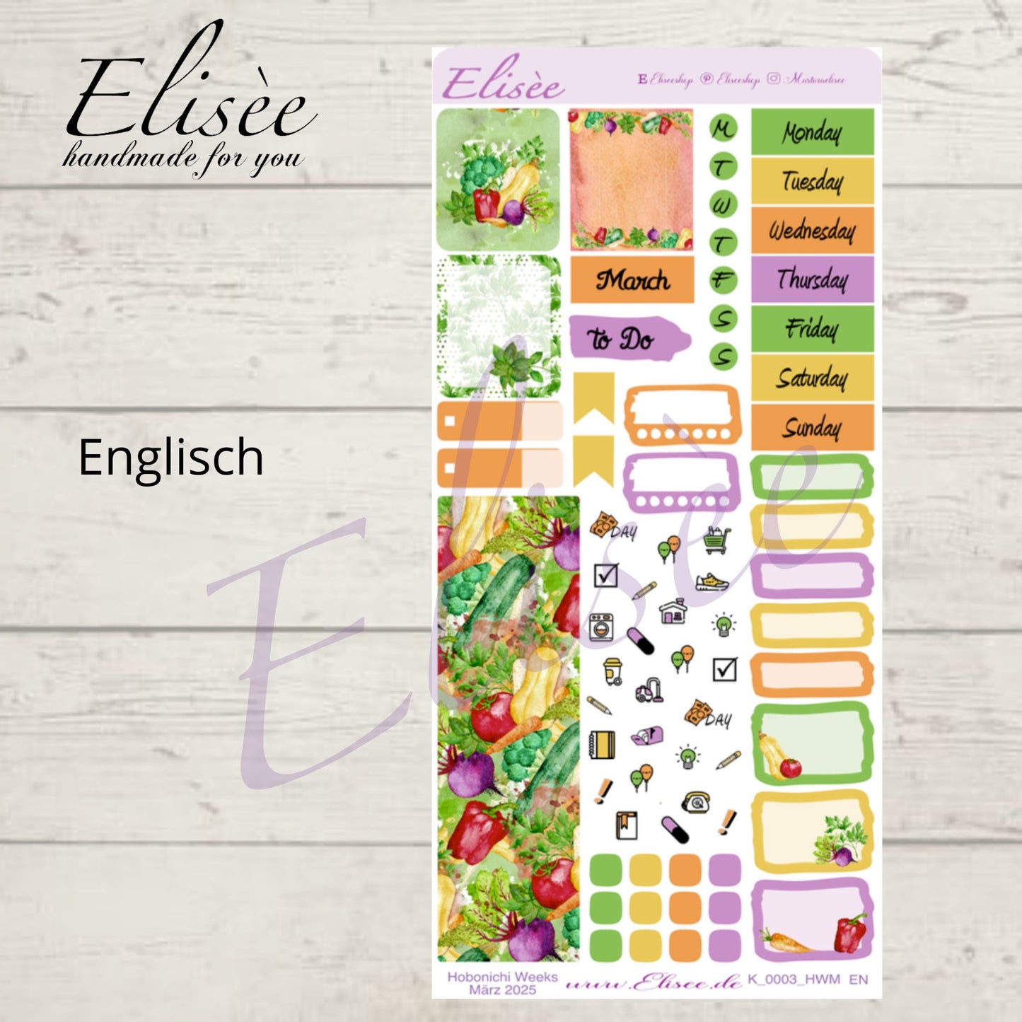 K0003_"VEGETABLES" März 2025 Monatskit Hobonichi Weeks / Personal Planer / Bullet Journal