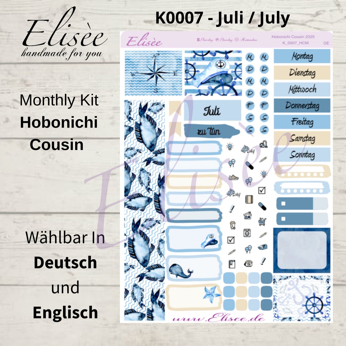 K0007_"NAUTICAL" Juli 2025 Monatskit Hobonichi Cousin / A5 / Bullet Journal