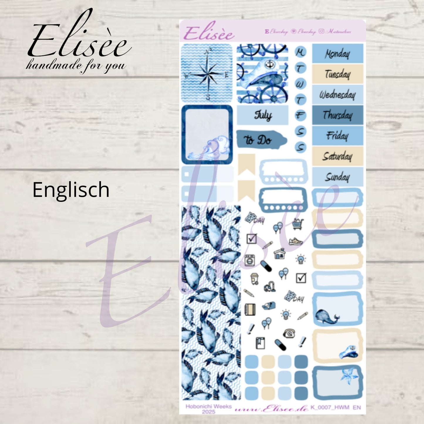 K0007_"NAUTICAL" Juli 2025 Monatskit Hobonichi Weeks / Personal Planer / Bullet Journal