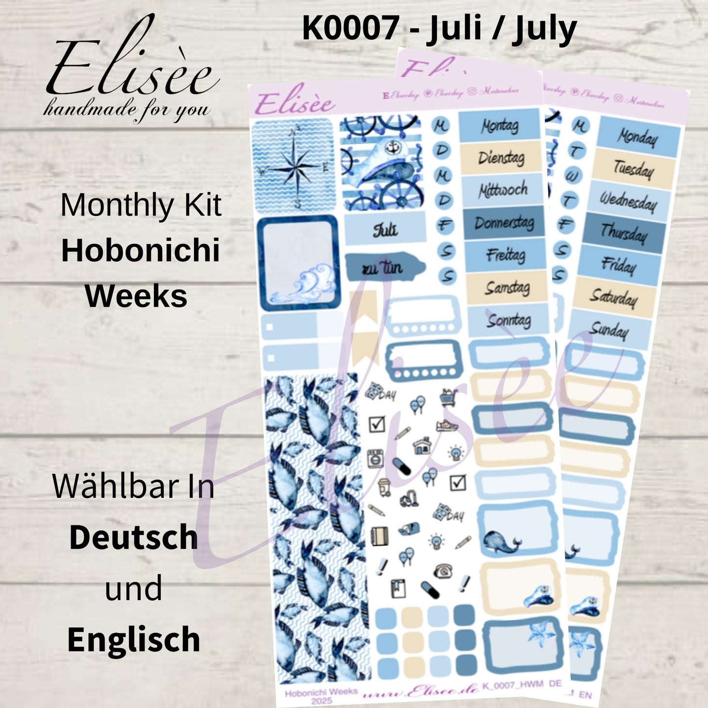 K0007_"NAUTICAL" Juli 2025 Monatskit Hobonichi Weeks / Personal Planer / Bullet Journal