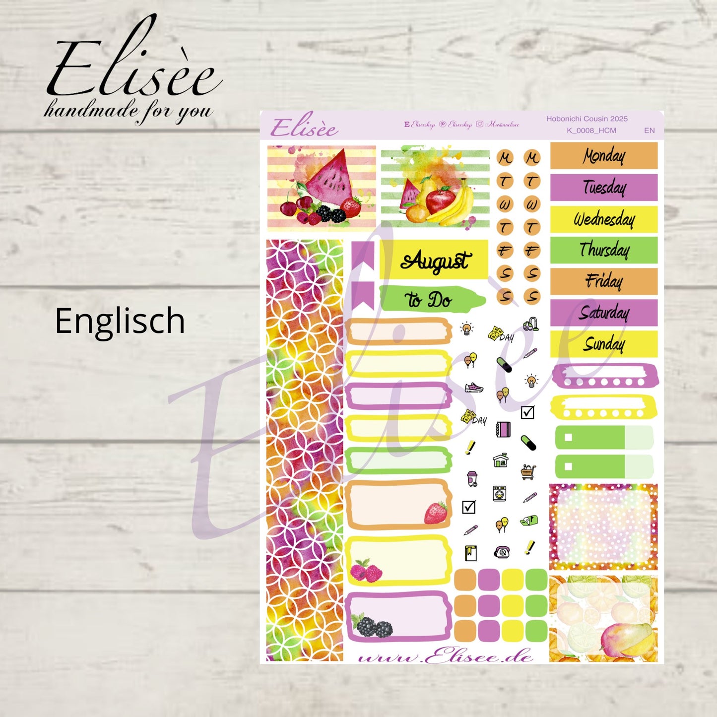 K0008_"FRUITS" August 2025 Monthly Kit Hobonichi Cousin / A5 / Bullet Journal