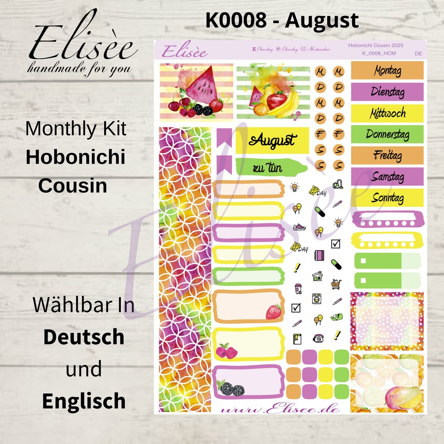K0008_"FRUITS" August 2025 Monthly Kit Hobonichi Cousin / A5 / Bullet Journal