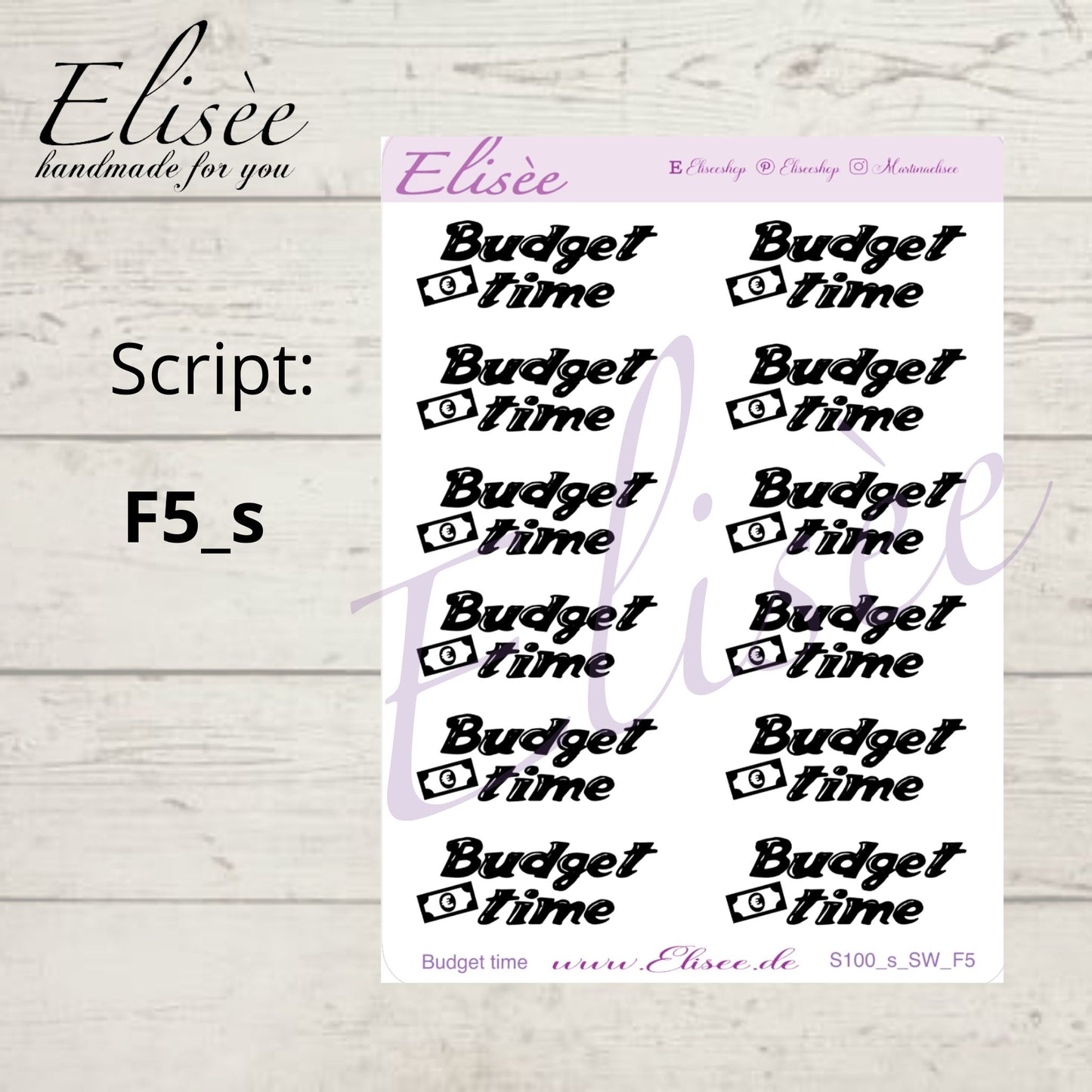 S100s  Script Sticker "BUDGET time" Small Sheet | Aufkleber | Bullet Journal