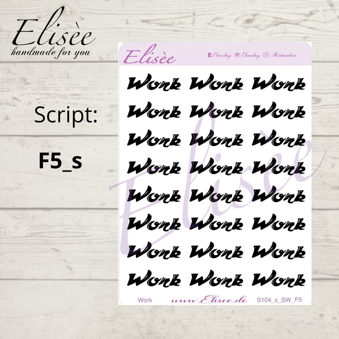 S104s  Script Sticker "WORK" Small Sheet | Aufkleber | Bullet Journal