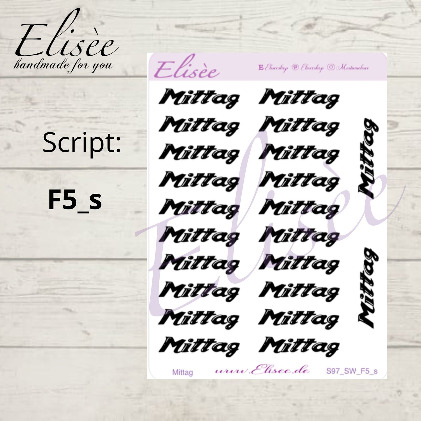 S97s  Script Sticker "MITTAG" Small Sheet | Aufkleber | Bullet Journal