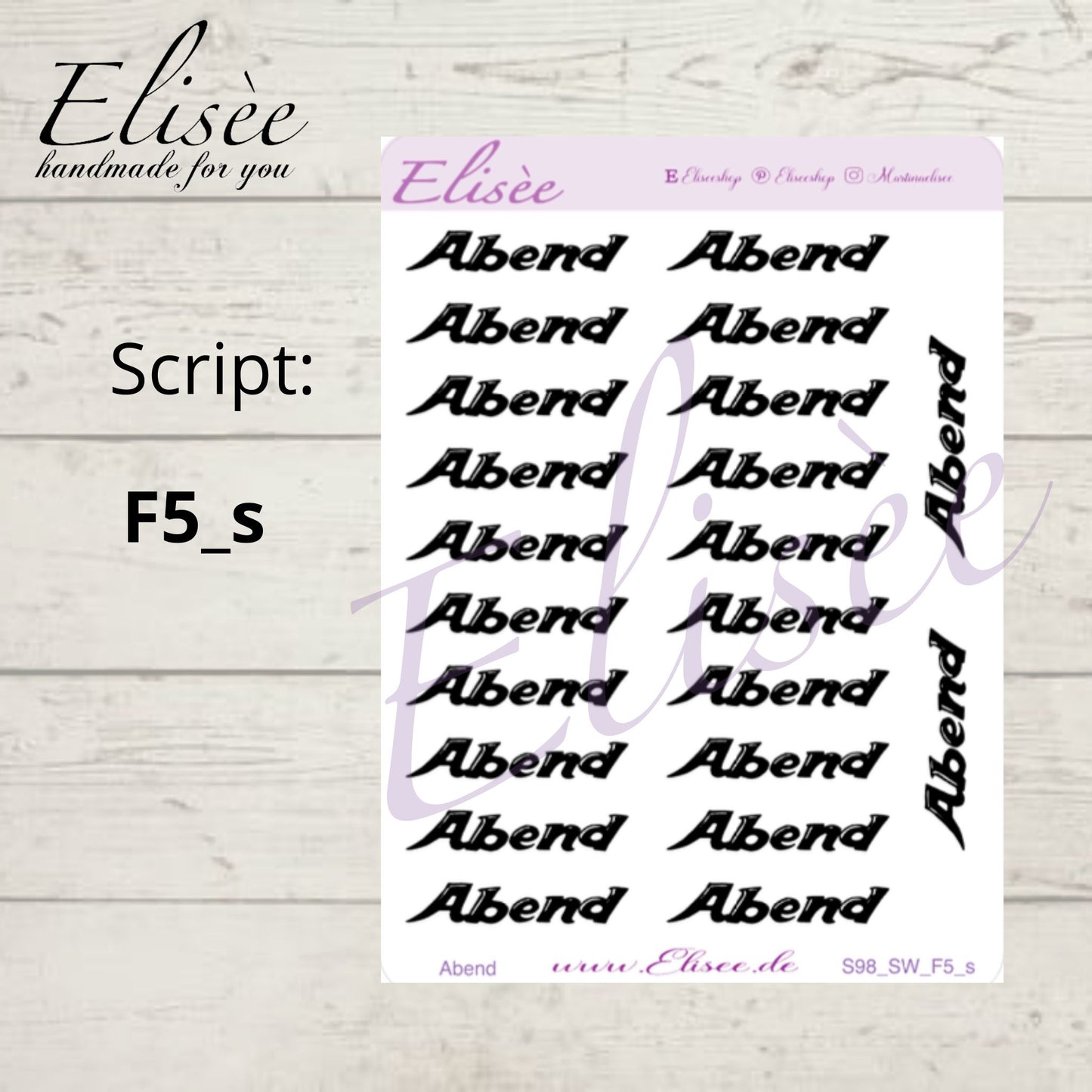 S98s  Script Sticker "ABEND" Small Sheet | Aufkleber | Bullet Journal