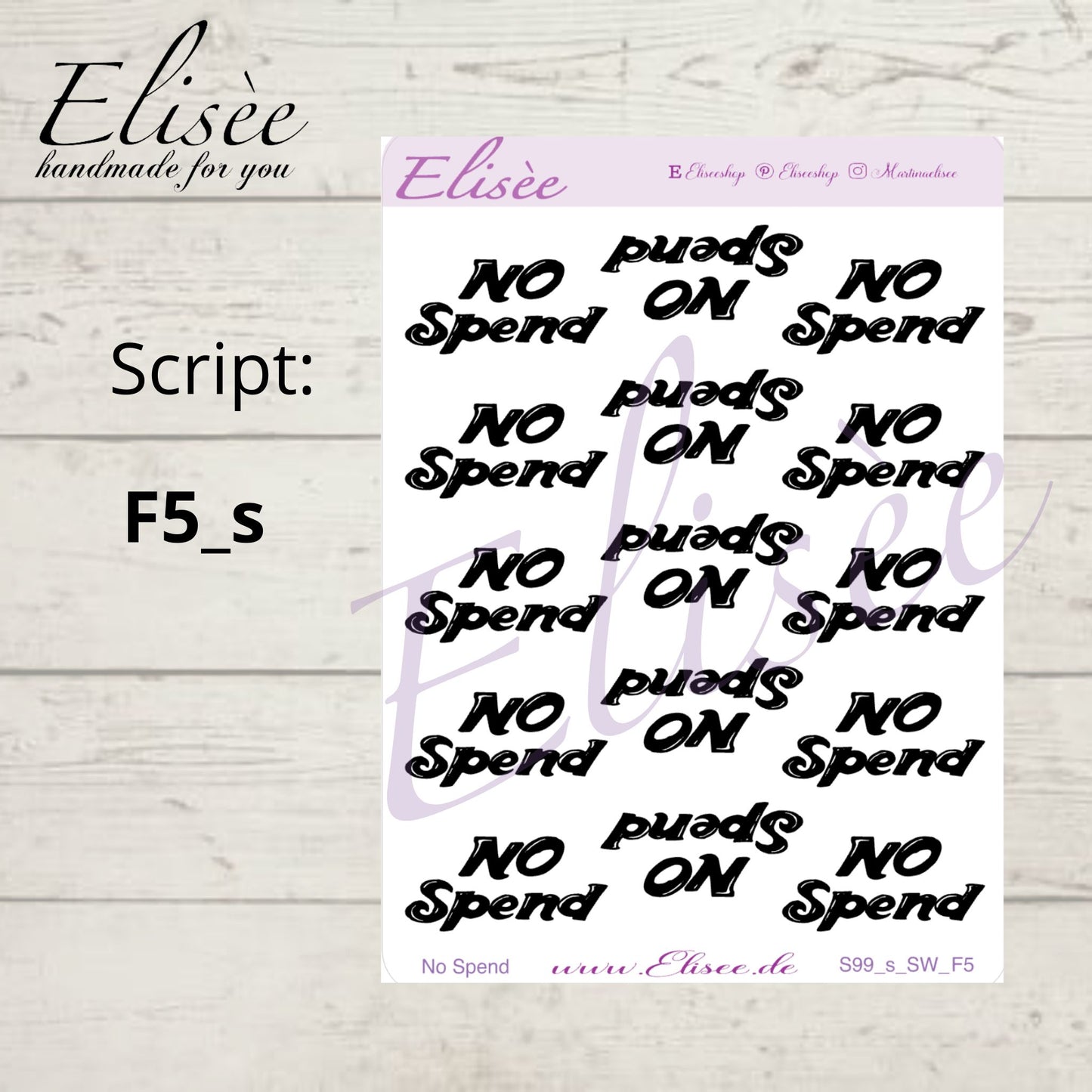 S99s  Script Sticker "NO SPEND" Small Sheet | Aufkleber | Bullet Journal