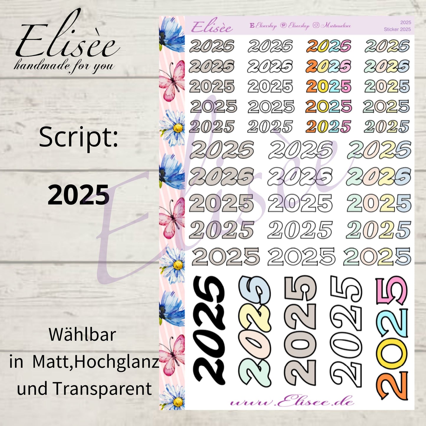 2025 Script Sticker Jahreszahl