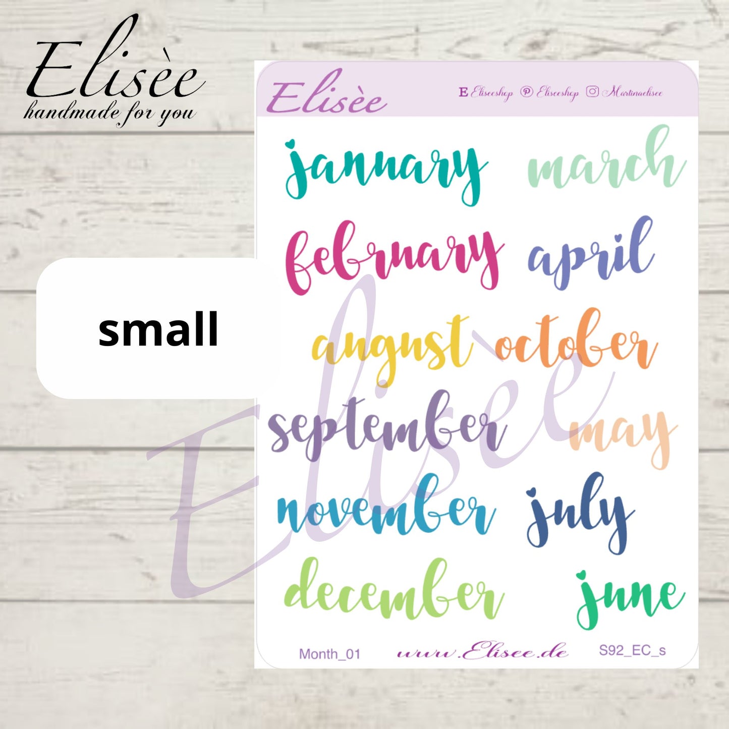 S92 Script Sticker "Monate EC Farben" | Aufkleber | Bullet Journal