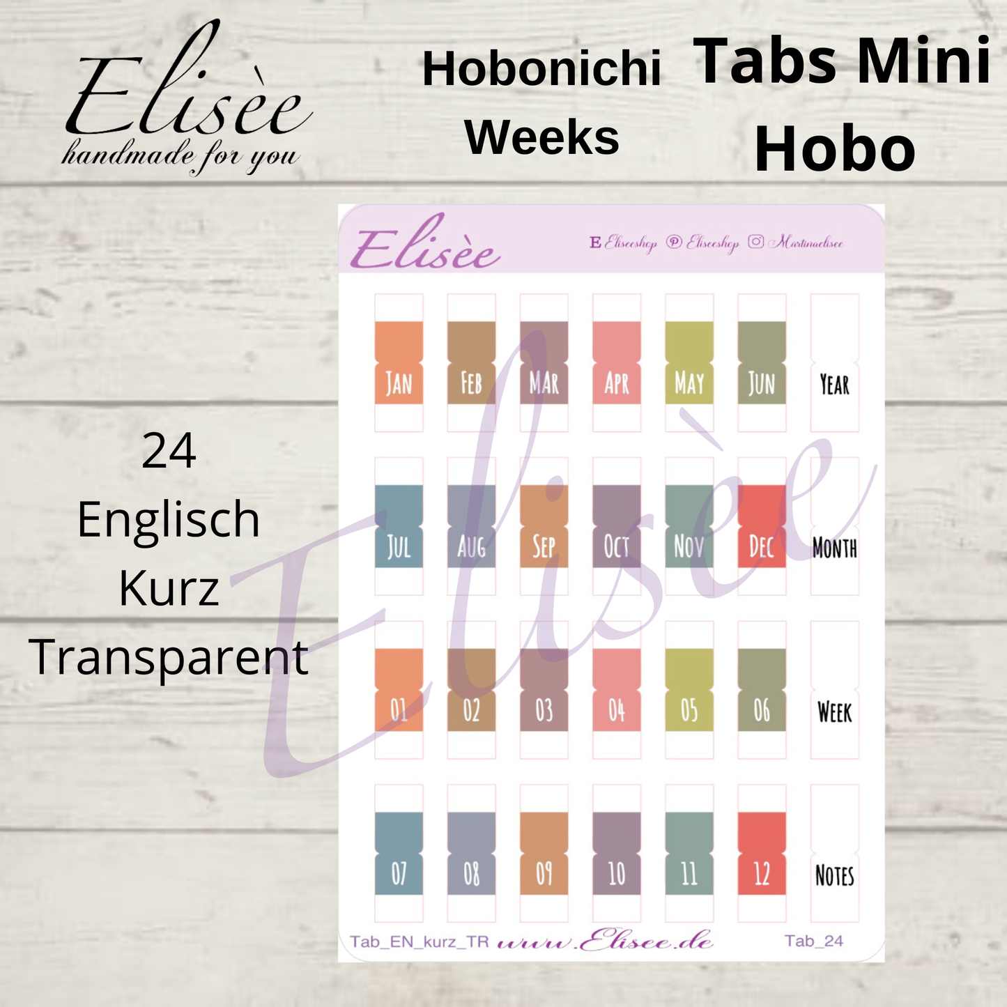 2026_Planner Tabs Mini Hobonichi Weeks / Travel Notebook - HOBO Farben