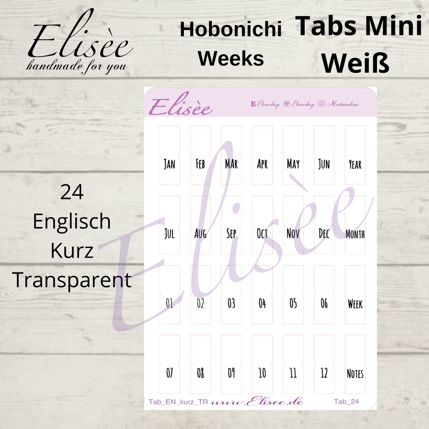 2026_Planner Tabs Mini Hobonichi Weeks / Travel Notebook - WHITE