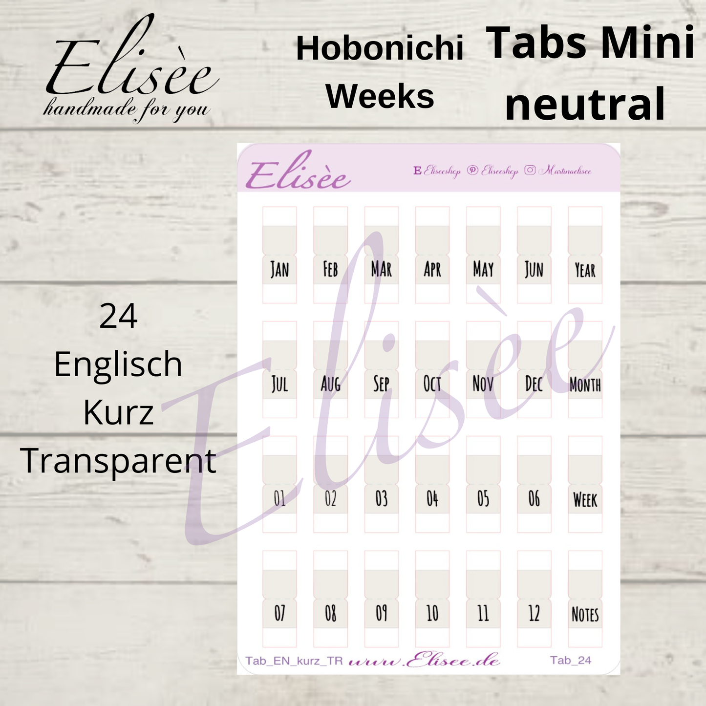 2026_Planner Tabs Mini Hobonichi Weeks / Travel Notebook - NEUTRAL