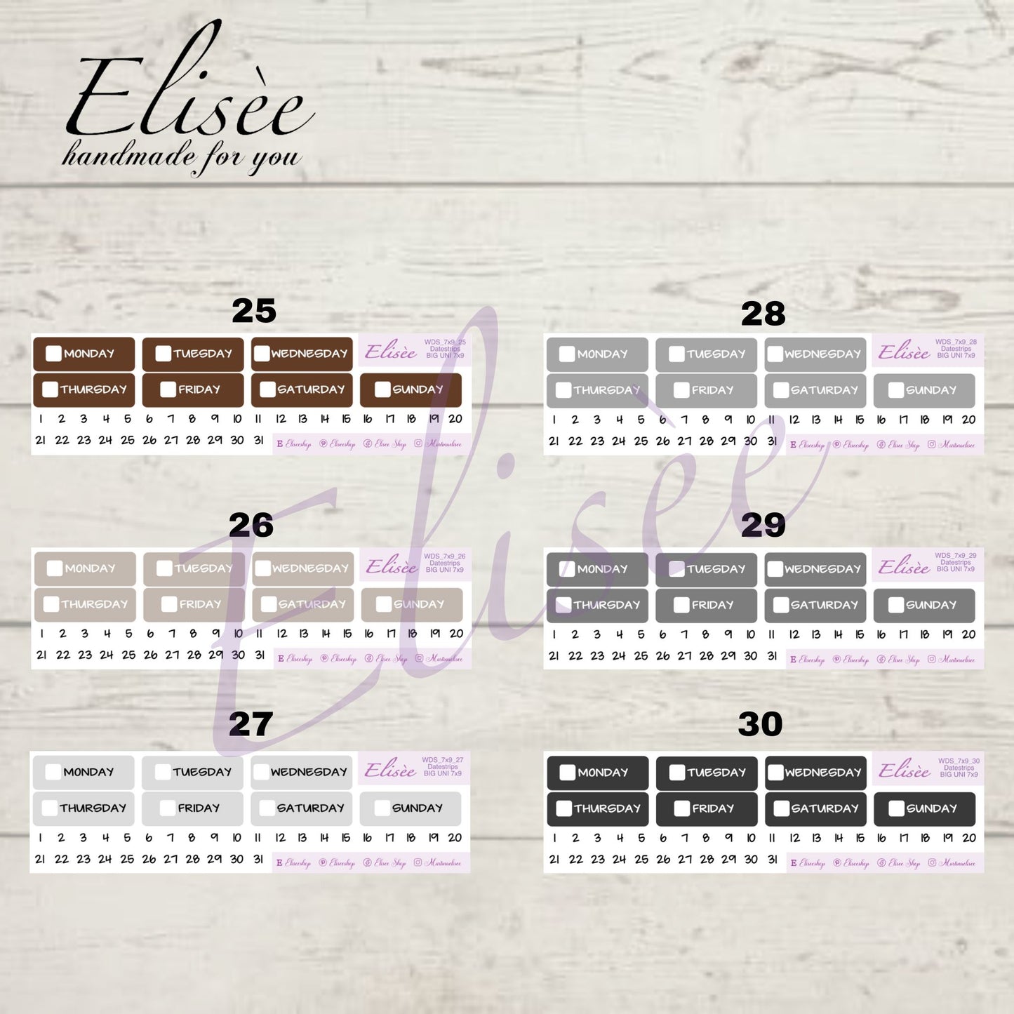7x9 Wochentage Sticker in verschiedenen Farben | 7x9 | Aufkleber  | Erin Condren | PlumPaper