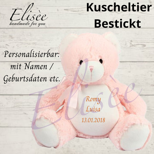 T_02_Plüschtier "Bär Rosa"  bestickt mit Namen | Personalisierung