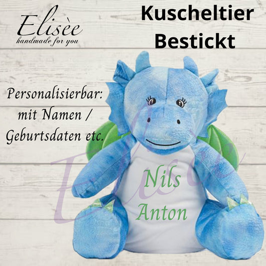 T_02_Plüschtier "Drache"  bestickt mit Namen | Personalisierung