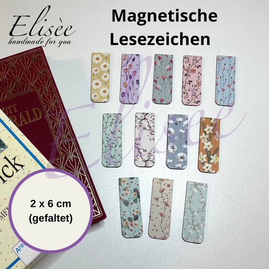 A0020_Magnetische Lesezeichen Set – Blumen Design – Geschenk für Leseratten – Bücherliebe