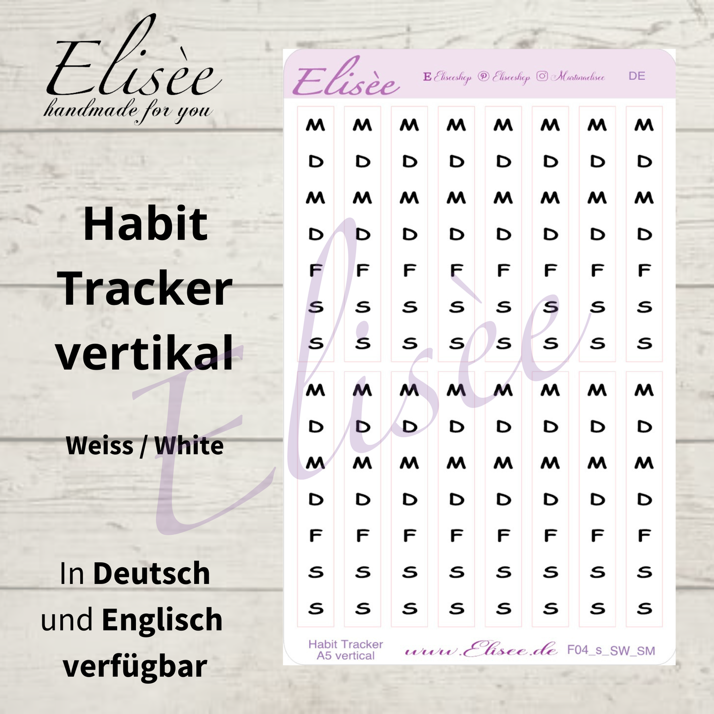 F_04 - Habit Tracker Sticker – Vertical | A5 | German &amp; English