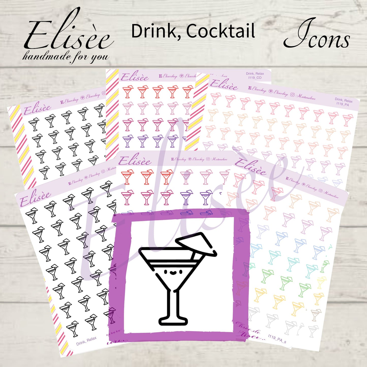I119 Icons "Drink, Wine, Cocktail" stickers
