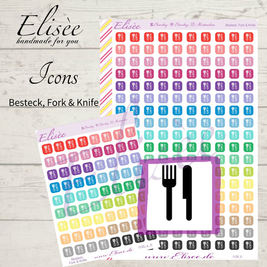 I135_0 Icons "BESTECK, FORK & KNIFE, ESSEN" Sticker