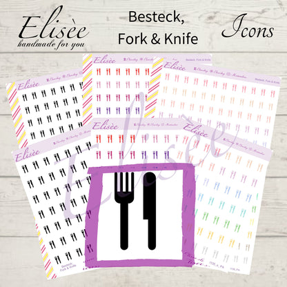 I135 Icons "BESTECK, FORK & KNIFE, ESSEN" Sticker