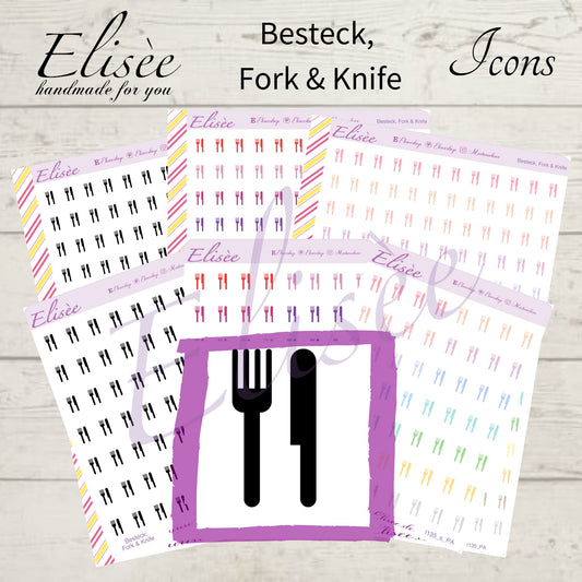 I135 Icons "BESTECK, FORK & KNIFE, ESSEN" Sticker