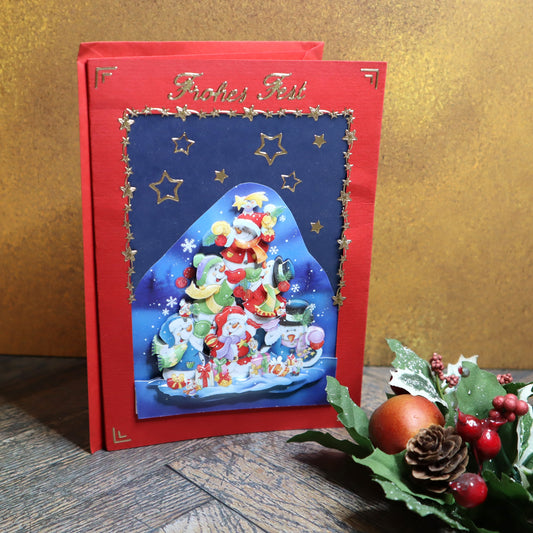 P_0011_Handgemachte Weihnachtskarte mit vielen Schneemännern und Spaß im Schnee