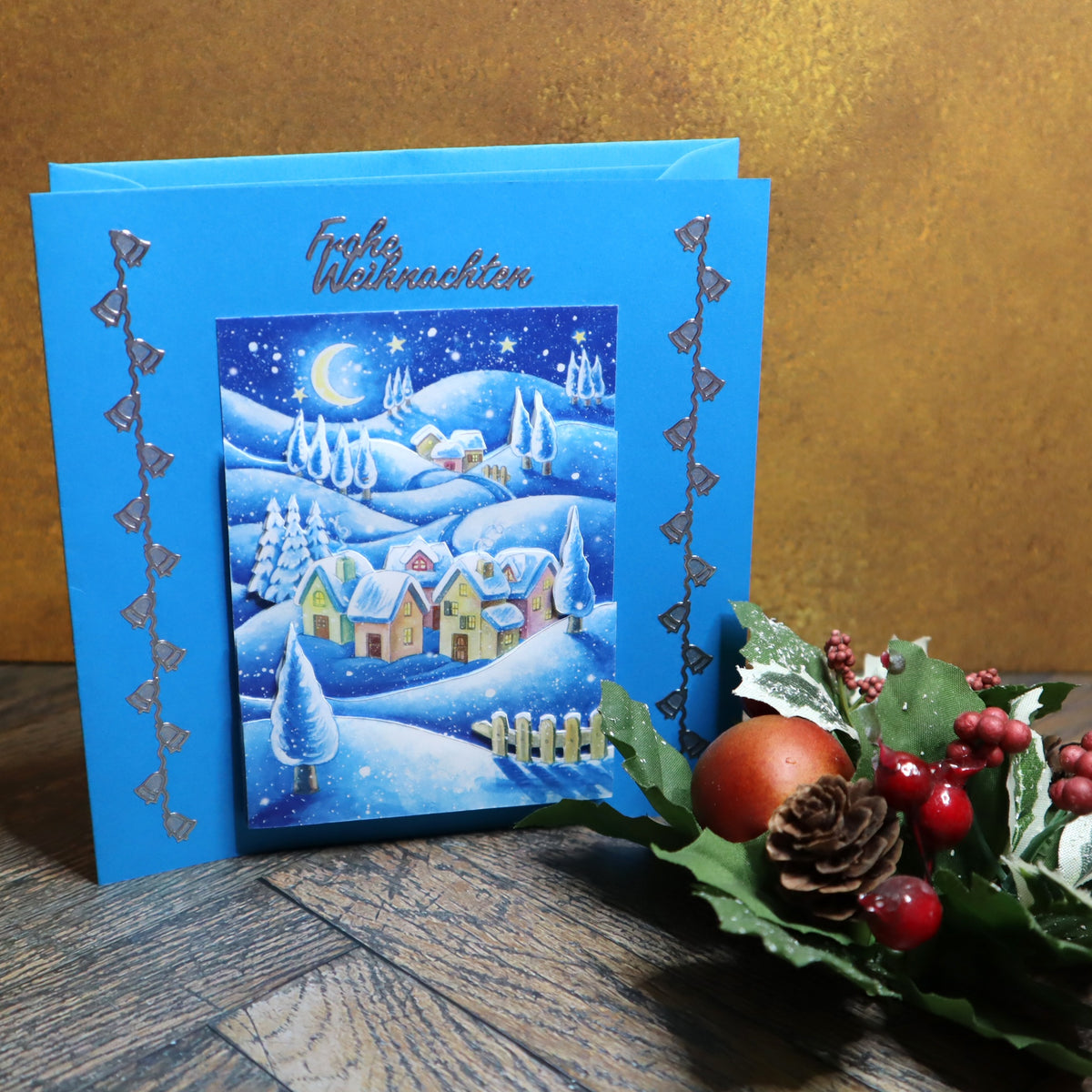 P_0012_Handgemachte Weihnachtskarte mit verschneiter Winterlandschaft